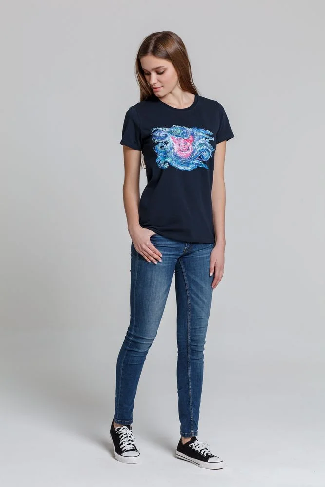 Футболка женская Ван-Пиг синяя - фото 5