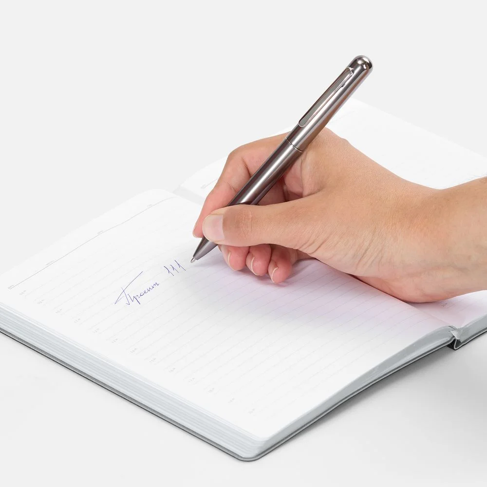 Ручка шариковая Scribo серо-стальная стальной - фото 4