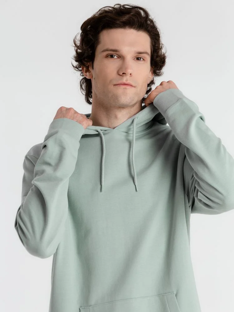 Толстовка с капюшоном унисекс Hoodie серо-зеленая - фото 9