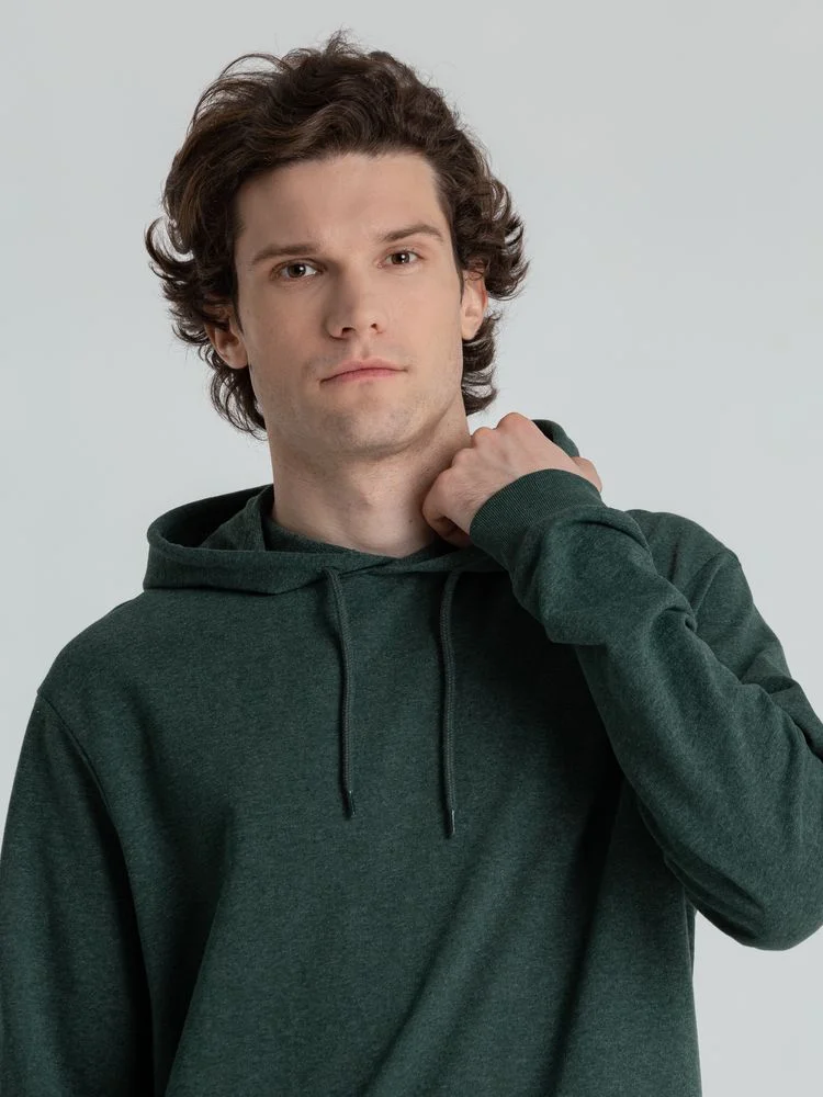 Толстовка с капюшоном унисекс Hoodie темно-зеленый меланж - фото 10
