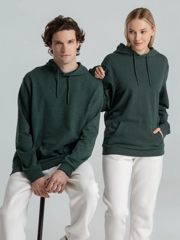 Толстовка с капюшоном унисекс Hoodie темно-зеленый меланж - фото 14