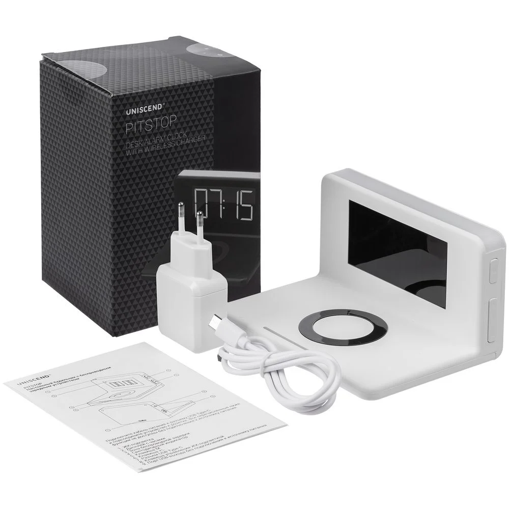 Часы настольные с беспроводным зарядным устройством Pitstop белые - фото 13