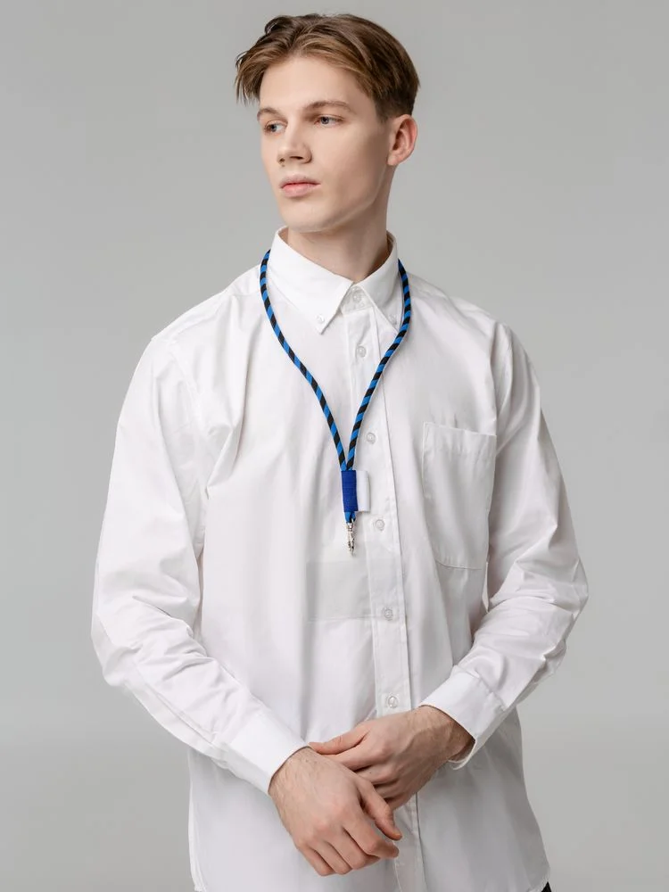 Шнурок для бейджа Tube Long черный с синим - фото 4