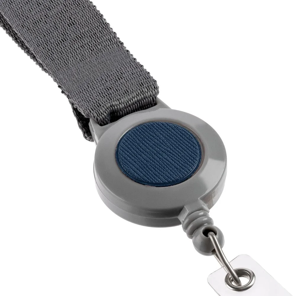 Лента для бейджа с ретрактором Devon серая с синим - фото 4