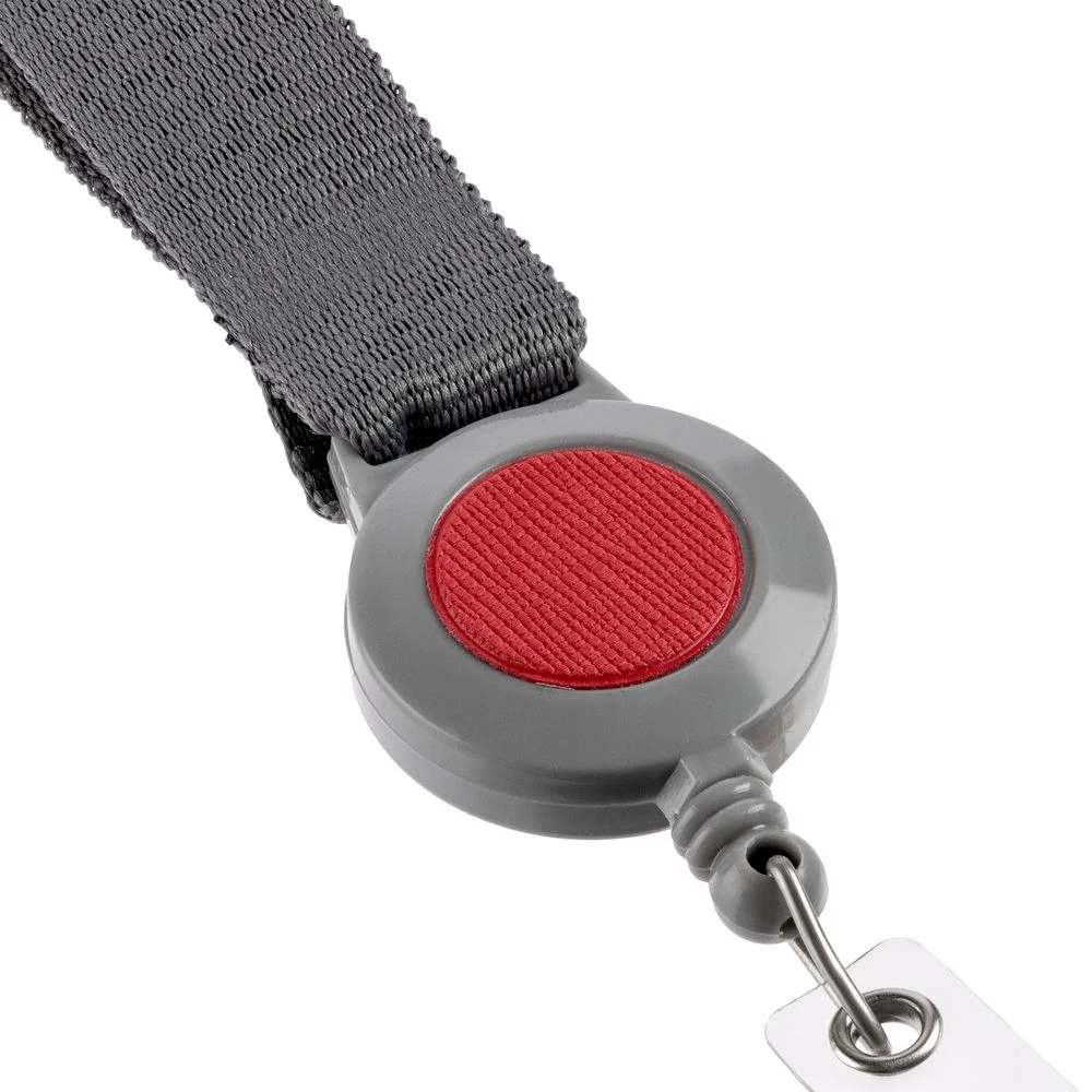 Лента для бейджа с ретрактором Devon, серая с красным - фото 3