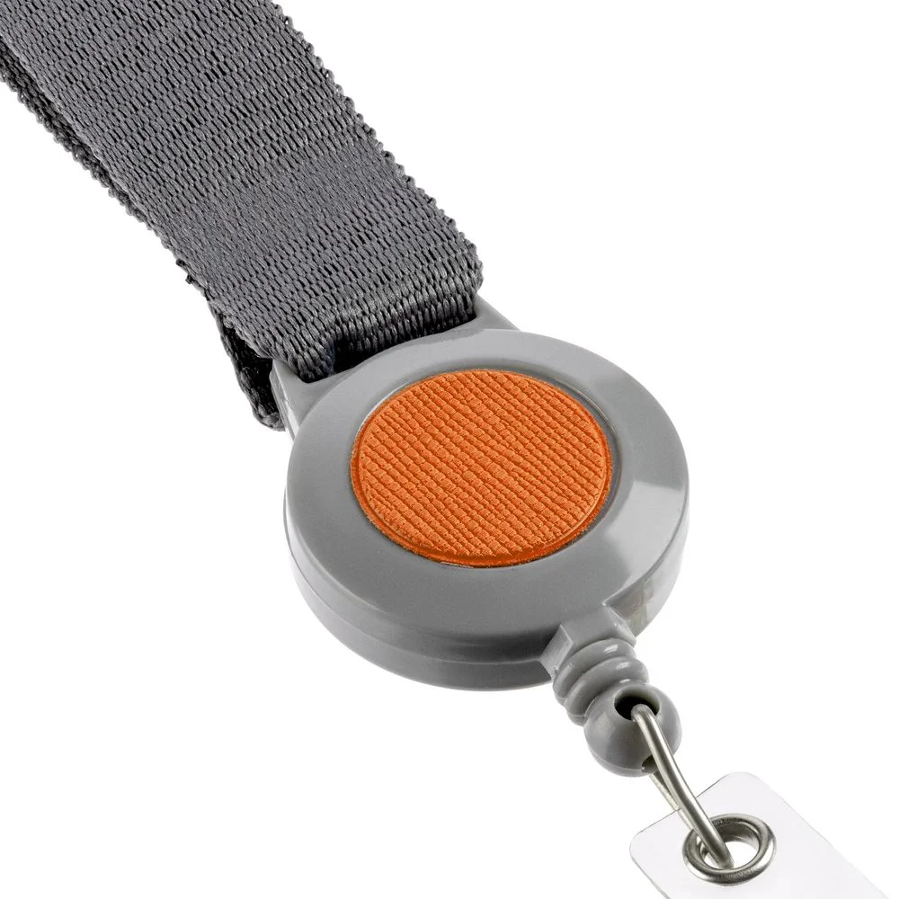 Лента для бейджа с ретрактором Devon серая с оранжевым - фото 4