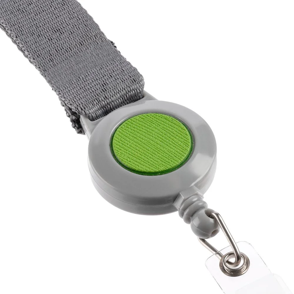 Лента для бейджа с ретрактором Devon серая с зеленым - фото 4