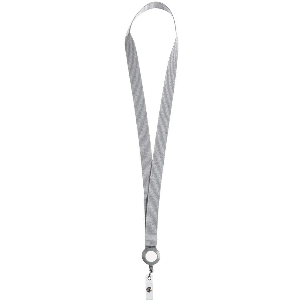 Лента для бейджа с ретрактором Devon, серая с белым - фото 2