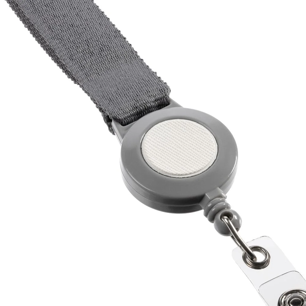 Лента для бейджа с ретрактором Devon, серая с белым - фото 4