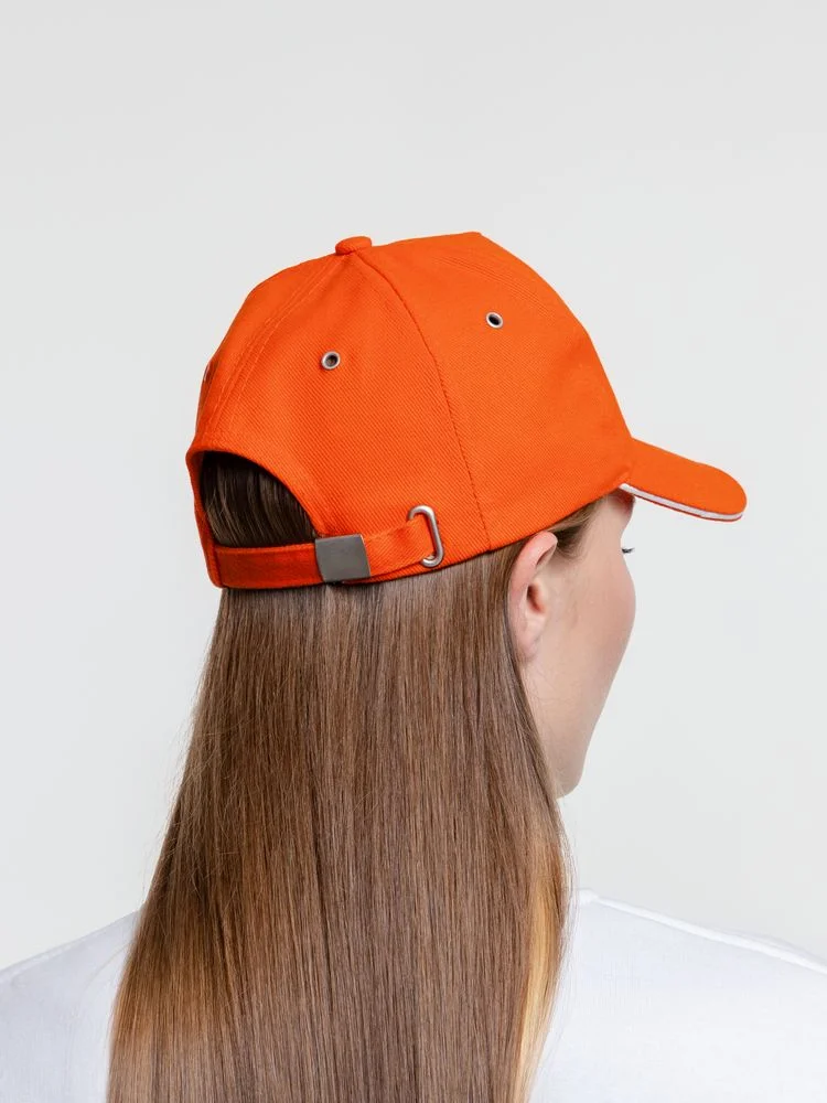 Бейсболка Classic, оранжевая с белым кантом - фото 10