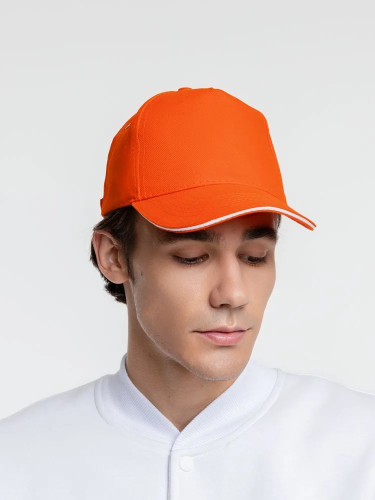 Бейсболка Classic, оранжевая с белым кантом - фото 4