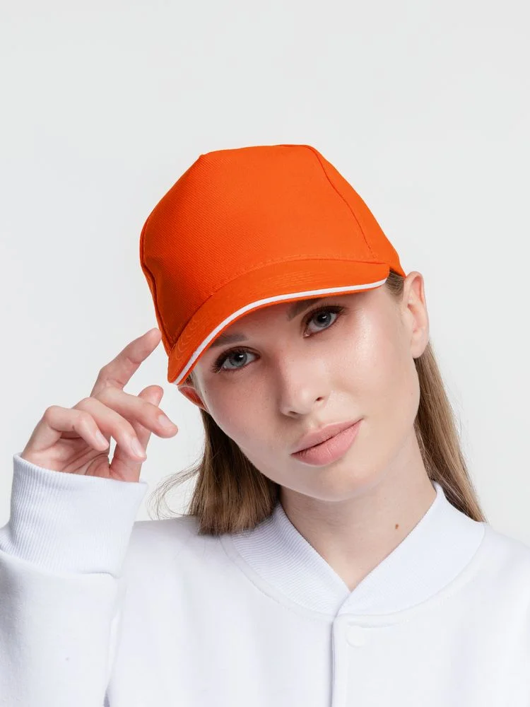 Бейсболка Classic, оранжевая с белым кантом - фото 7