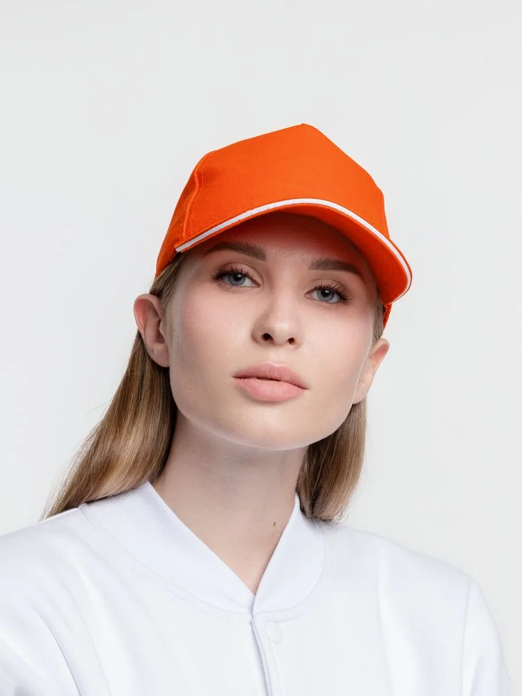 Бейсболка Classic, оранжевая с белым кантом - фото 8