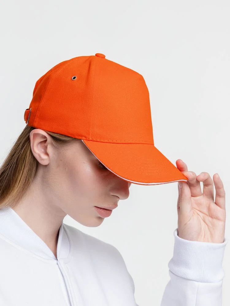 Бейсболка Classic, оранжевая с белым кантом - фото 9