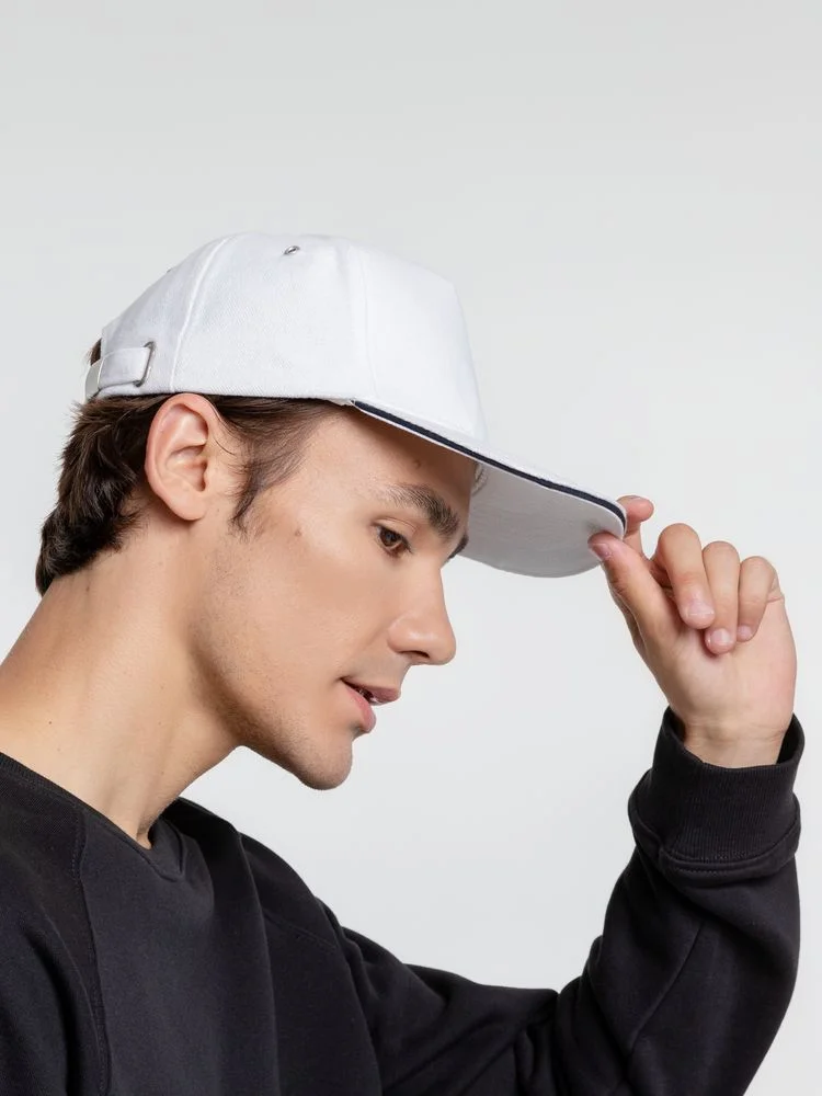 Бейсболка Classic, белая с темно-синим кантом - фото 8