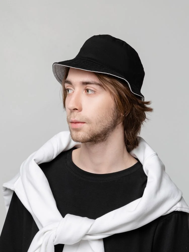 Панама Summer двусторонняя, черная с серым - фото 6