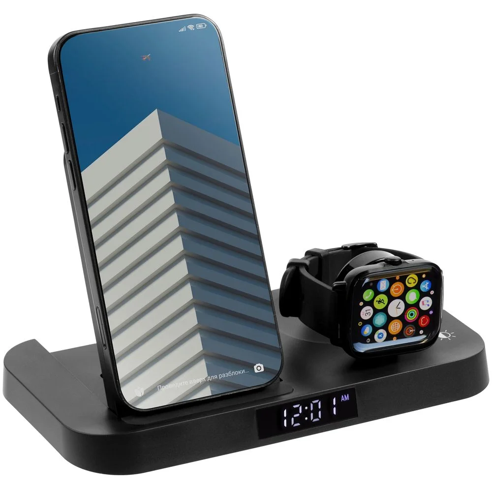 Зарядная станция с часами Clock Nest черная