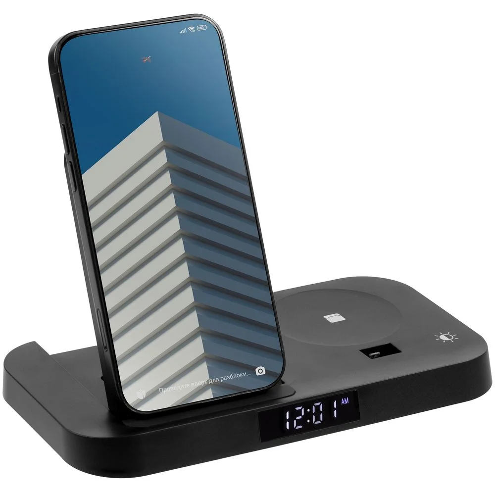 Зарядная станция с часами Clock Nest черная - фото 3