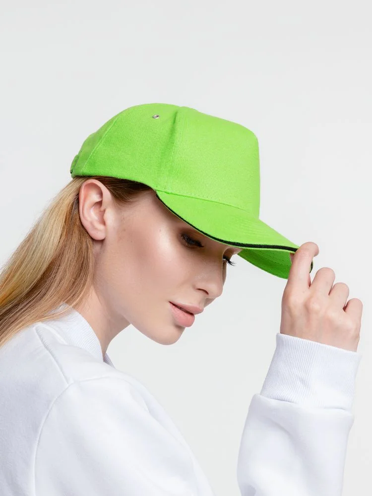 Бейсболка Classic, зеленое яблоко с черным кантом - фото 10