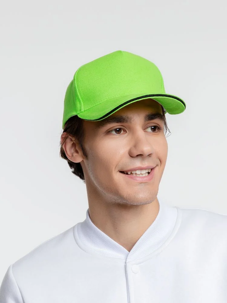 Бейсболка Classic, зеленое яблоко с черным кантом - фото 4