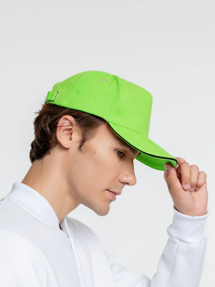 Бейсболка Classic, зеленое яблоко с черным кантом - фото 5