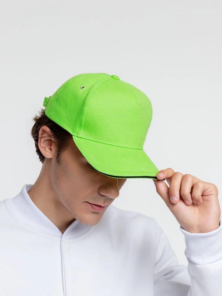 Бейсболка Classic, зеленое яблоко с черным кантом - фото 6