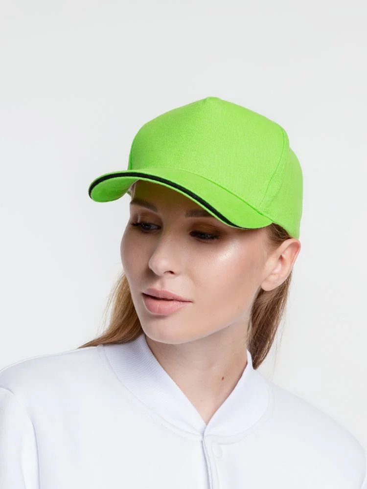 Бейсболка Classic, зеленое яблоко с черным кантом - фото 9