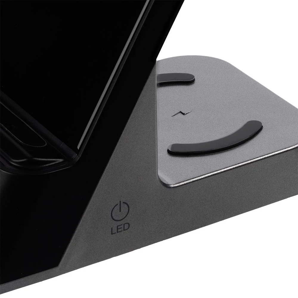 Зарядная станция с часами E-Store для смартфона часов и наушников черная - фото 8