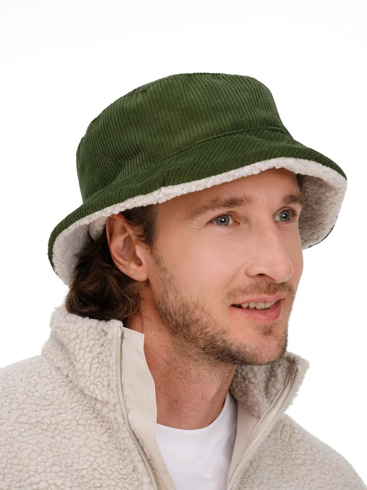 Панама Bucket двусторонняя утепленная, хаки с бежевым - фото 5