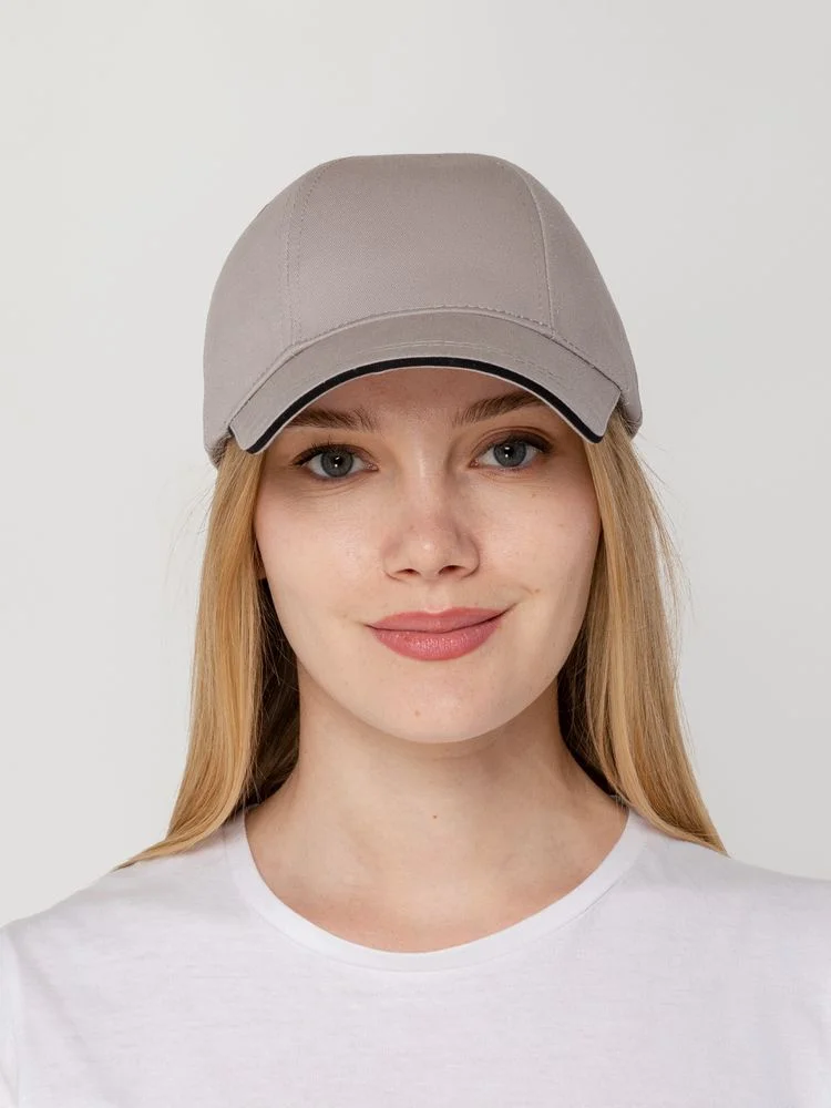 Бейсболка Canopy, серая с черным кантом - фото 5