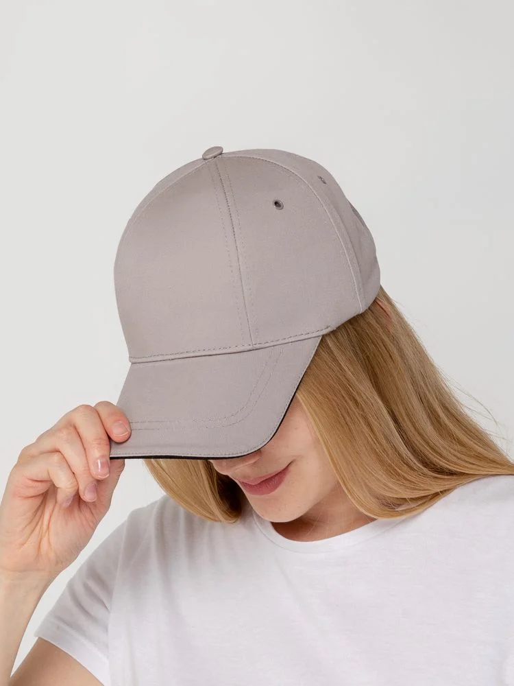 Бейсболка Canopy, серая с черным кантом - фото 6