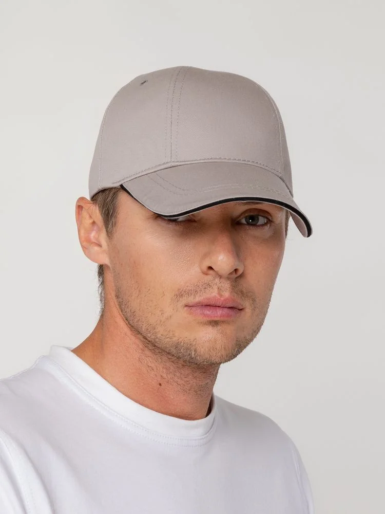 Бейсболка Canopy, серая с черным кантом - фото 8