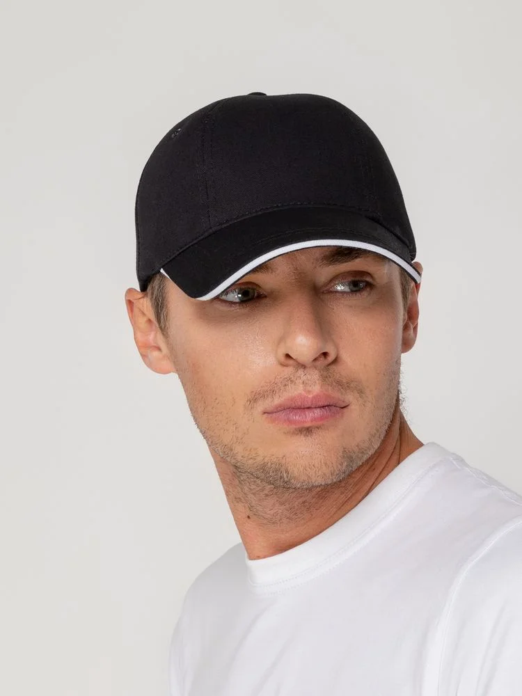 Бейсболка Canopy, черная с белым кантом - фото 5