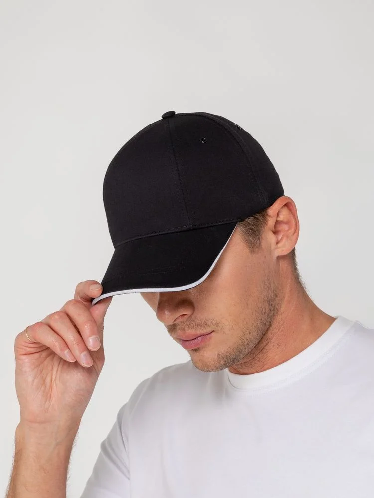 Бейсболка Canopy, черная с белым кантом - фото 6