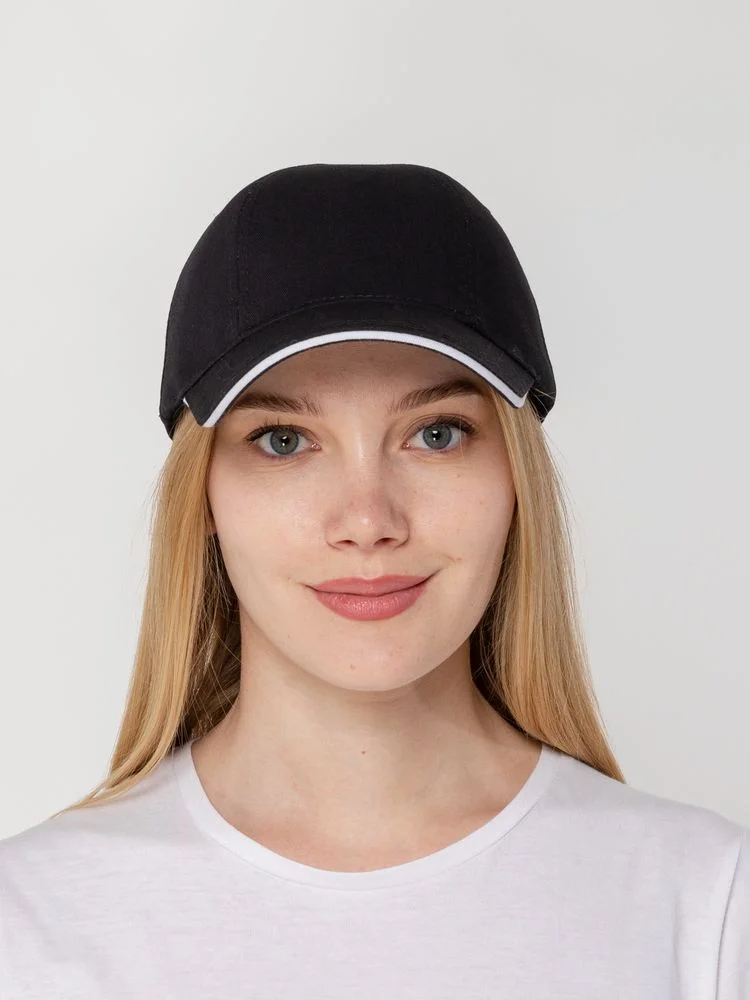 Бейсболка Canopy, черная с белым кантом - фото 8