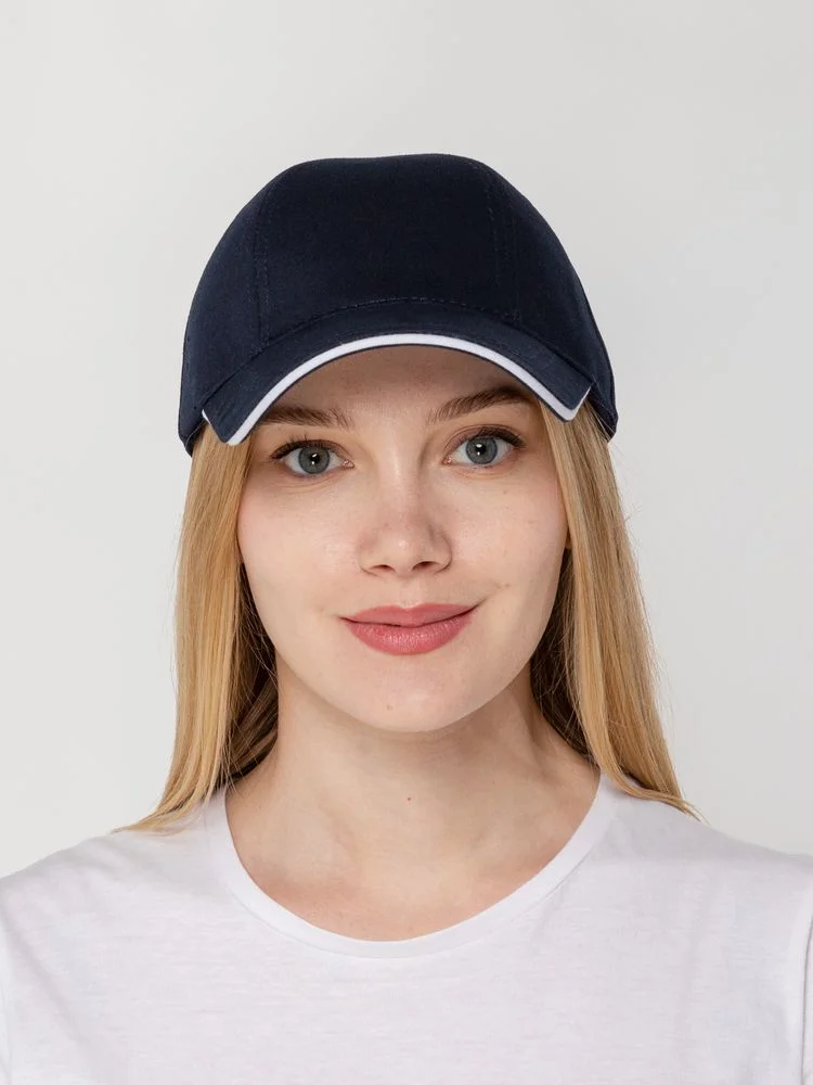 Бейсболка Canopy, темно-синяя с белым кантом - фото 5