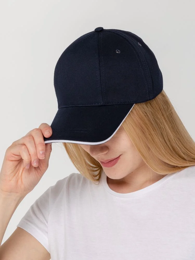 Бейсболка Canopy, темно-синяя с белым кантом - фото 6