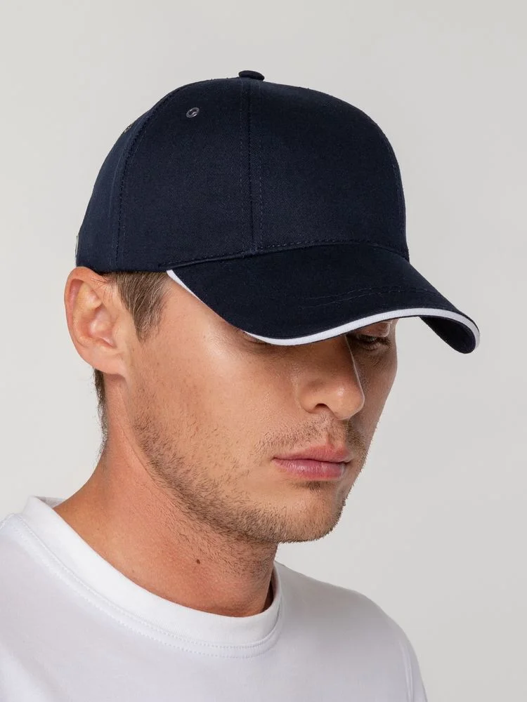 Бейсболка Canopy, темно-синяя с белым кантом - фото 8