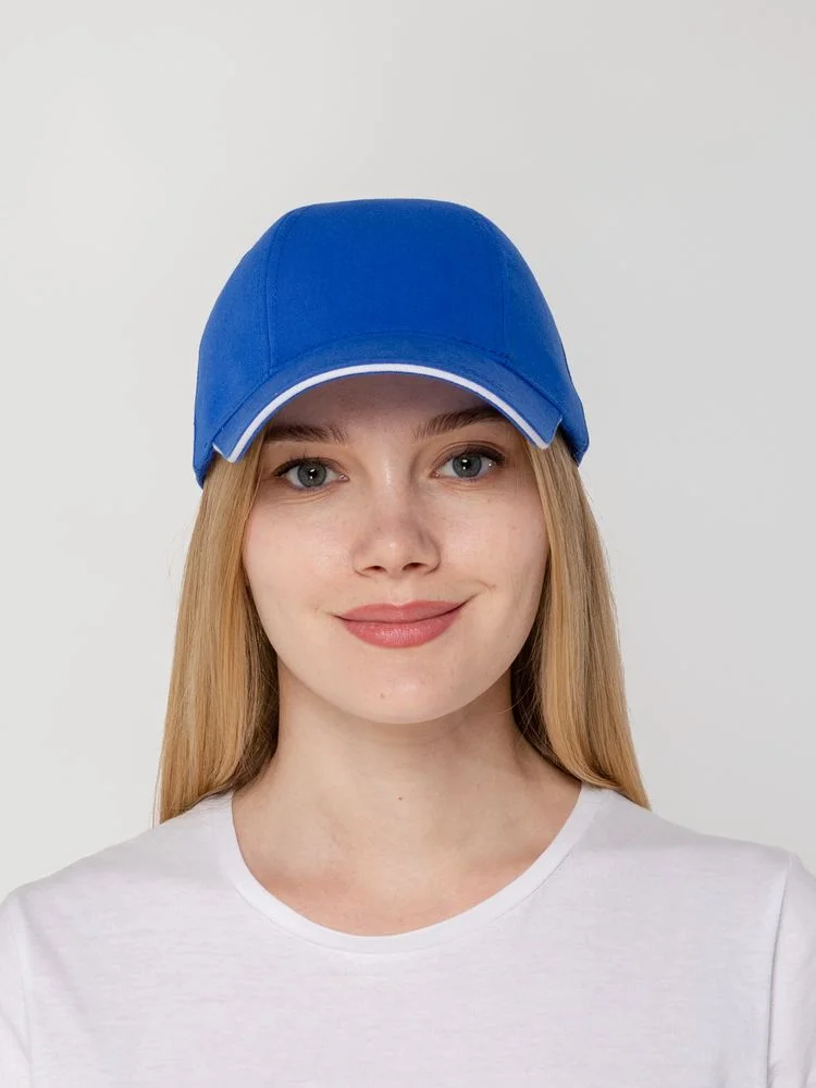 Бейсболка Canopy, ярко-синяя с белым кантом - фото 5