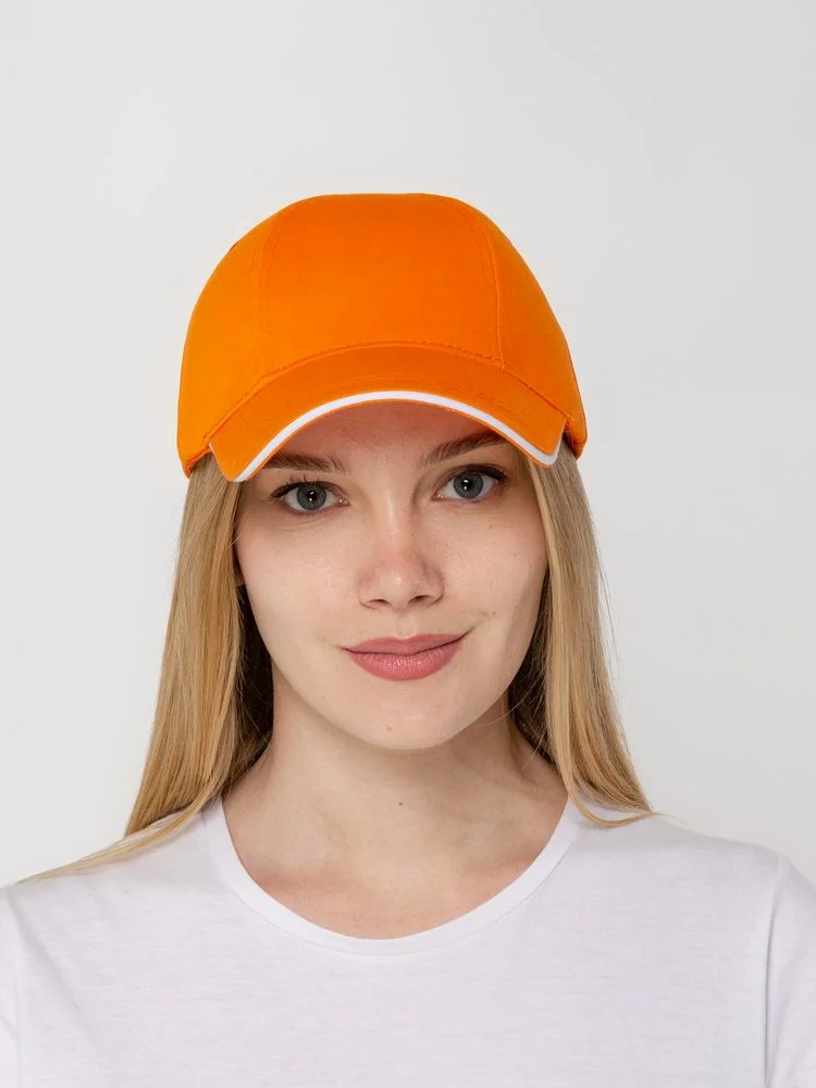 Бейсболка Canopy, оранжевая с белым кантом - фото 5
