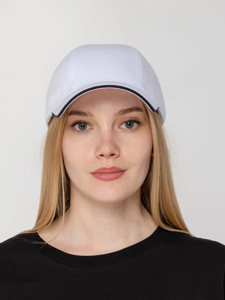 Бейсболка Canopy, белая с темно-синим кантом - фото 5