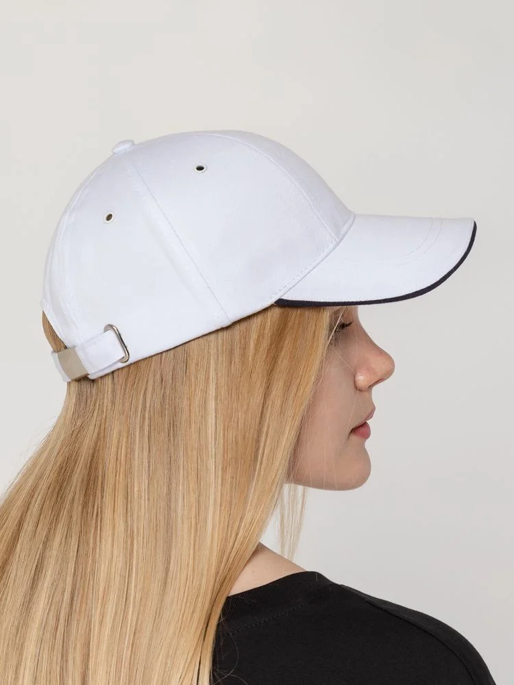 Бейсболка Canopy, белая с темно-синим кантом - фото 6