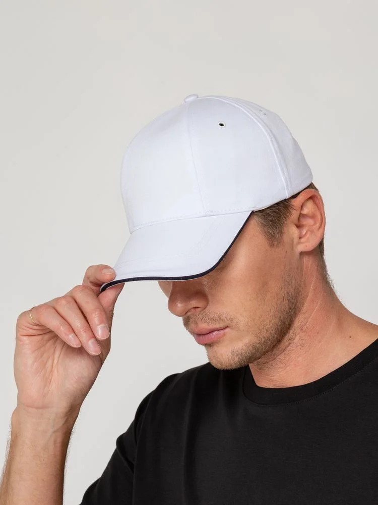 Бейсболка Canopy, белая с темно-синим кантом - фото 9