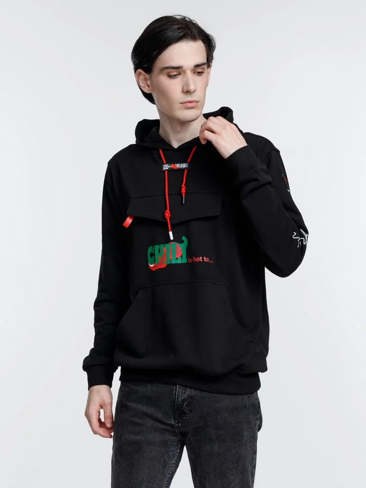 Худи унисекс с карманом на груди Chest Pocket черное - фото 16