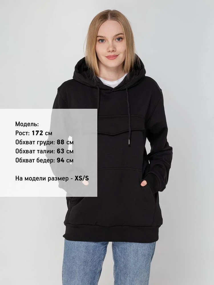 Худи унисекс с карманом на груди Chest Pocket черное - фото 7