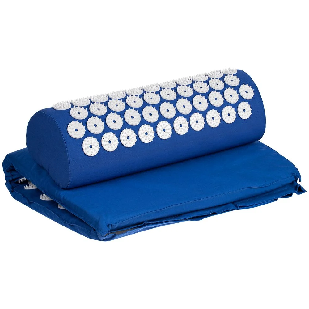 Массажный акупунктурный коврик с валиком Iglu, синий с белым - фото 2