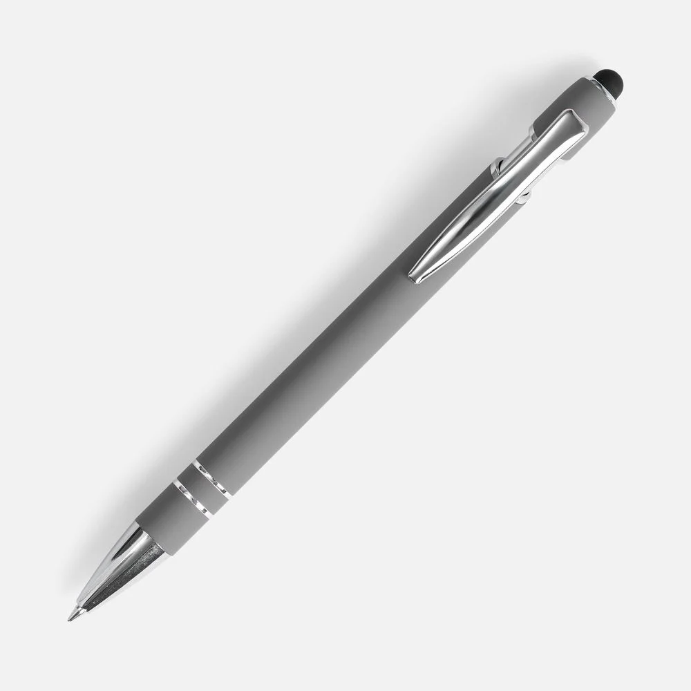 Ручка шариковая Pointer Soft Touch со стилусом серая - фото 2