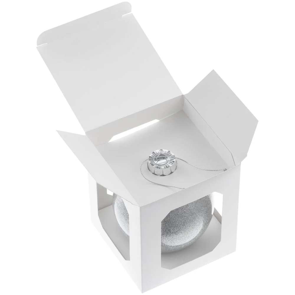 Елочный шар Finery Shine, 10 см, глянцевый серебристый с глиттером - фото 4