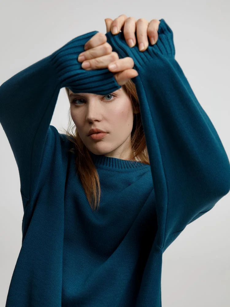 Джемпер оверсайз унисекс Stated в сумке синий морская волна - фото 7