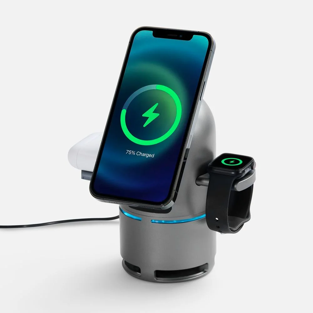 Bluetooth-колонка с беспроводной зарядкой Droid серая - фото 2